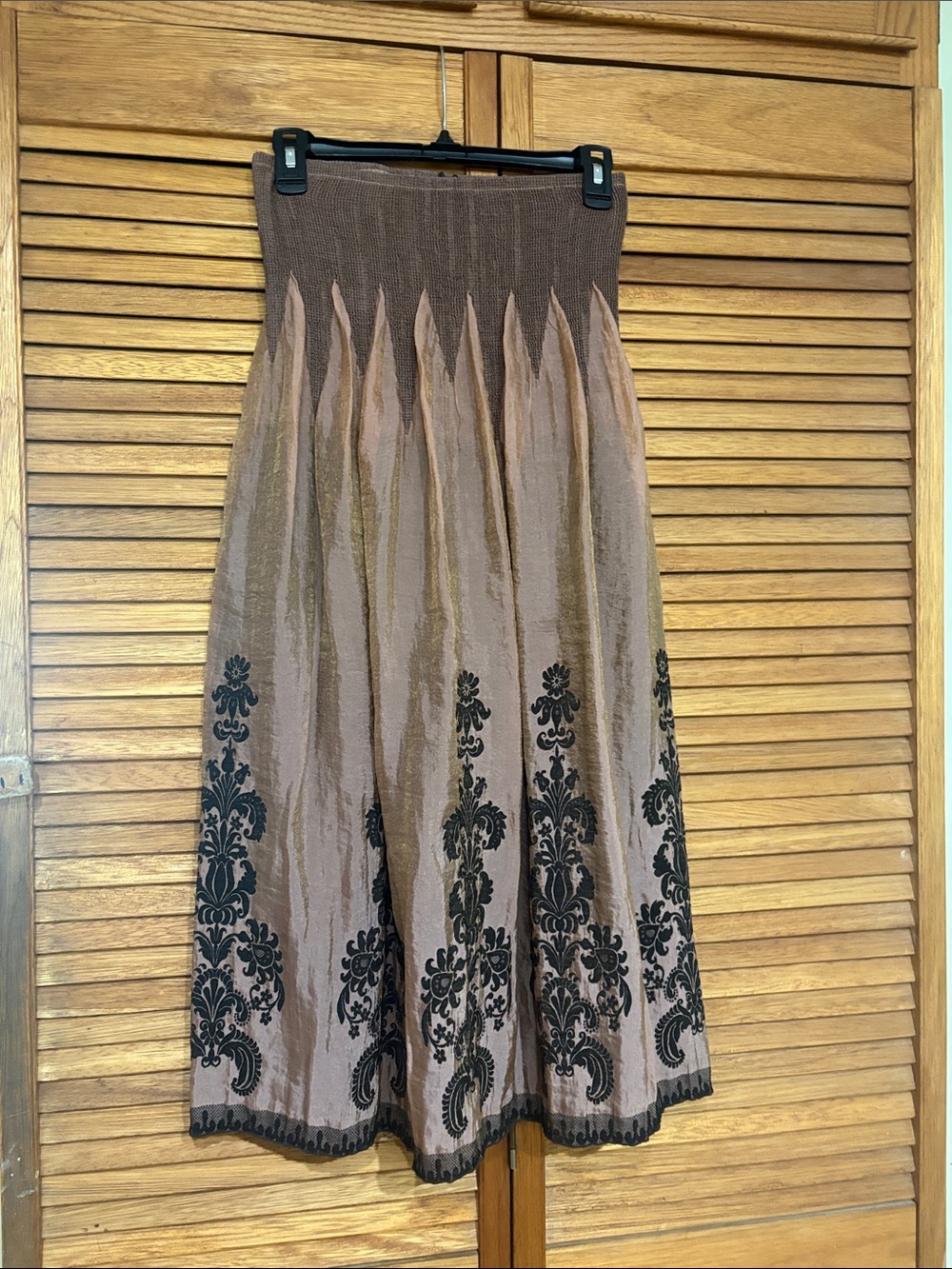 Lapis Brown Maxi Skirt with Black Damask Trim